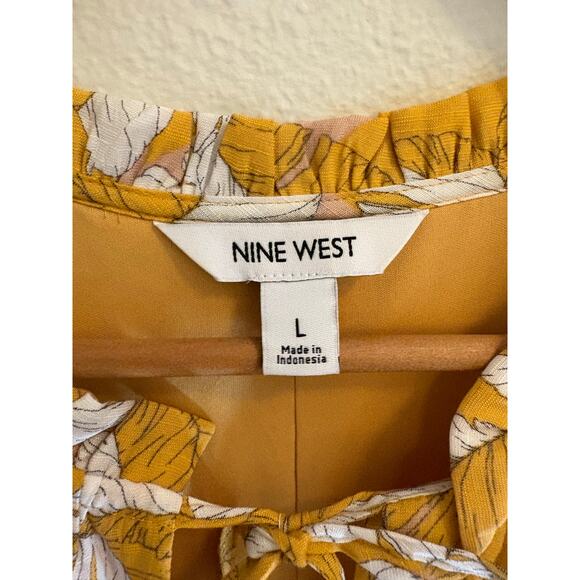 NINE WEST Maxi Dress | Yellow White Ruffled Tiered Halter Sleeveless | LARGE - Picture 8 of 8